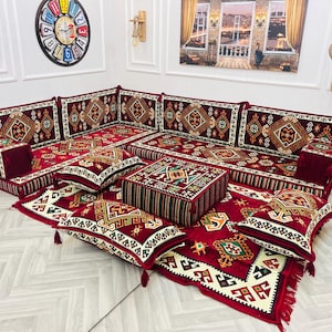 L Shaped Sectional Floor Cushion, Ottoman Floor Sofa Arabic Majlis Seating Set, Living Room Floor Sofa Set, Arabic Sofa, L Shaped Couch