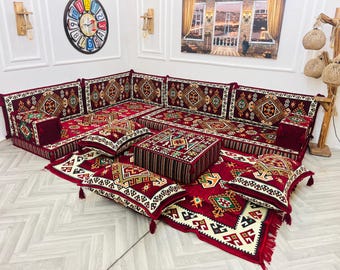 L Shaped Modular Floor Sofa Sectional: Arabic Majlis Seating Set, Floor Cushions