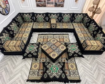 20 cm Dicke U-förmige Arabische Sofa Boden Sitz Set, Osmanische Couch Teppich, Arabisches Wohnzimmer Dekor, Boho Stil Boden Couches