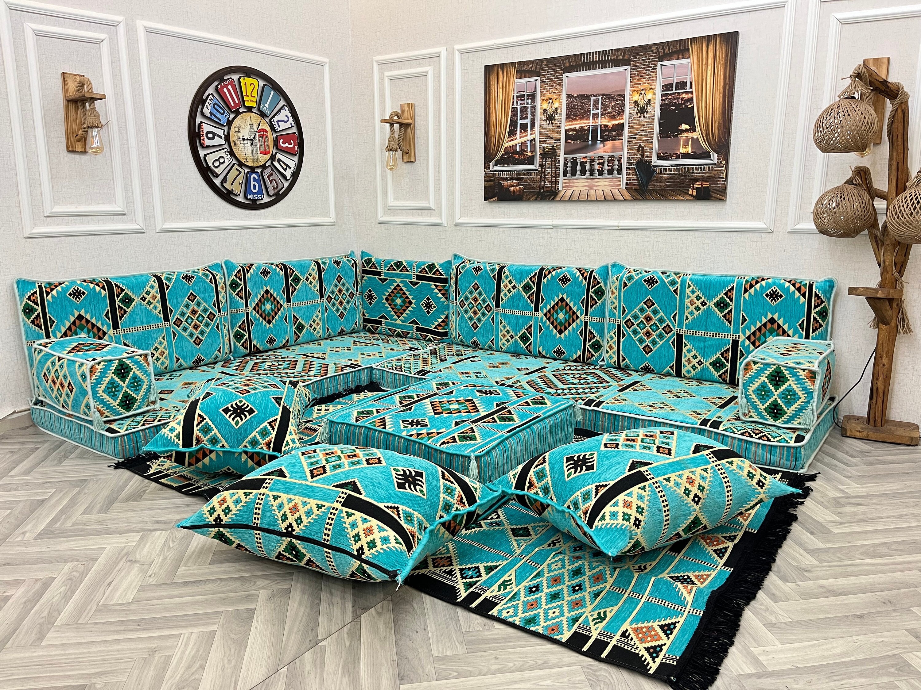 ABAKUHAUS Etnico Federe Cuscini Set di 2, Vitange Floral Design, Stampa
