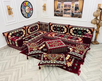 L Shaped Modular Floor Sofa Set: Moroccan Majlis Couch, Arabic Sofa, Home Decor