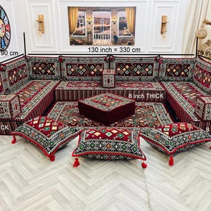 Conjunto de asientos de suelo Majlis árabe personalizado: sofá en forma de U, sofá oriental grande, fundas lavables