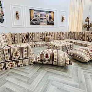 U Shaped Arabic Sofa Floor Seating Set, Boho Living Room Decor, Arabic Sofa Set, Floor Cushions, Sectional Sofa, Floor Couch, Arabic Majlis image 6