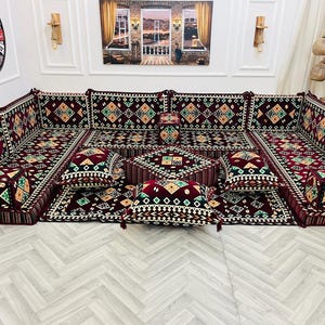 Modular U Shaped Arabic Sofa Living Room Floor Cushion Seating Set, Boho Floor Couch, Arabic Majlis, Turkish Floor Sofa Set, Ottoman Couch
