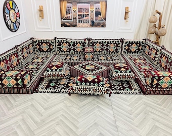 Modular Arabic Floor Sofa Set: U-Shaped Boho Living Room Seating