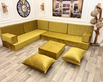 Modulaire bank fluwelen vloerkussen, aangepast formaat en kleuren vloer, Arabische Majlis, 8'' dik