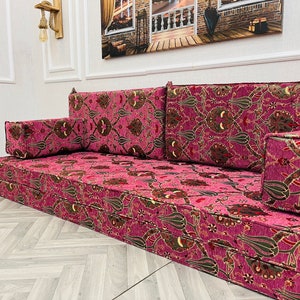 8'' Thick Functional Floor Seating Living Room Sofa Set, Turkish Tulip Pattern Floor Cushion,Unique Design Living Room Decor,Arabic Sofa Set image 6