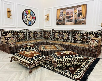 8'' Thick Arabic Sofa L Shaped Floor Seating Set, Living Room Furniture, Home Decor, Floor Cushion, Floor Couches, Ottoman Couch & Rug, Sofa
