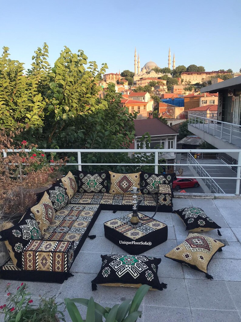 L Shaped Arabic Sofa Floor Pillows Floor Seating Set Arabic Etsy