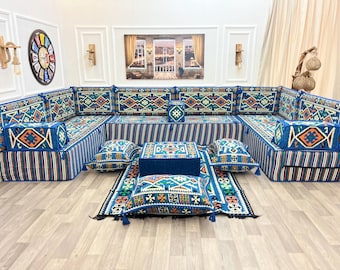 Ottoman Floor Seating Set: Turkish Moroccan Majlis Style, 12'' Thick Cushions