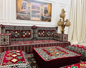 Arabic Majlis Floor Seating Cushion Set: Middle Eastern Sofa, Ottoman & Cushions