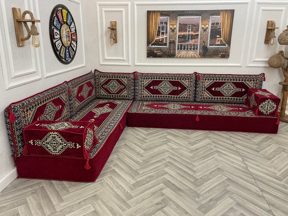 8 Maroon Color L Shaped Arabic Sofa Living Room Set Floor Seating Sofa Arabic Majlis Sectional Sofa floor Cushions Ottoman Couch Rug Etsy