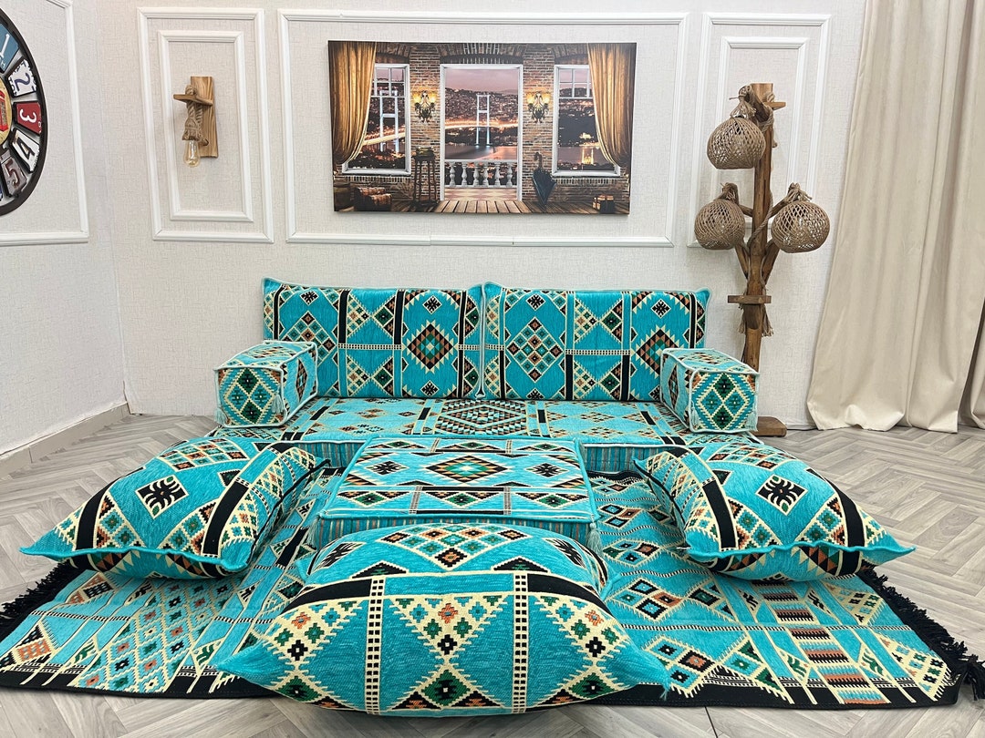 Turquoise Arabic Sofa Living Room Floor Seating Sets, Floor Sofa Set ...