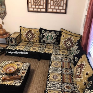 8'' Thickness L Shaped Arabic Sofa Set, Floor Seating, Floor Couch Moroccan, Kilim Rug, Ottoman Couch, Living Room Furniture, Home Decor image 7