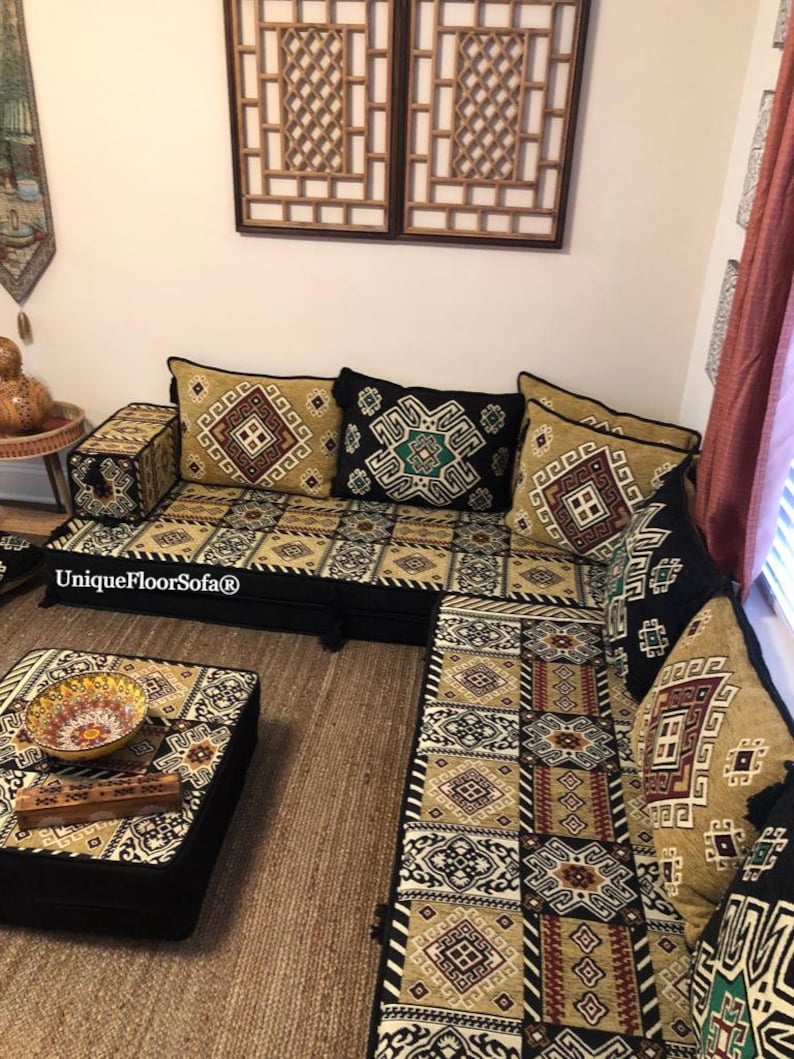 8'' Thickness L Shaped Arabic Sofa Set, Floor Seating, Floor Couch Moroccan, Kilim Rug, Ottoman Couch, Living Room Furniture, Home Decor zdjęcie 7