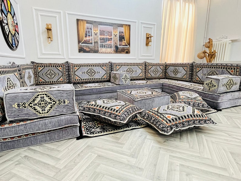 8'' Thick Anatolian U Shaped Arabic Living Room Sofa Floor Seating Set ,Boho Floor Couches ,Sectional Sofa, Arabic Majlis Sofa,Floor Cushion zdjęcie 10