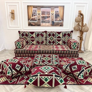 Modular Moroccan Floor Seating Sofa Set: Ottoman & Rug, Arabic Majlis Style