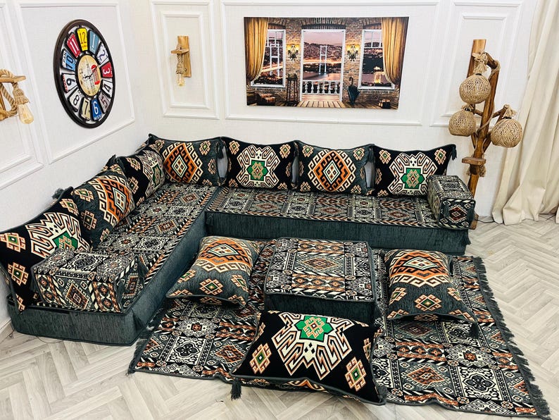 Majilis Rug L-shaped Arabic Majlis Floor Sofa Set: Traditional Ottoman Sofa ...