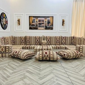 U Shaped Arabic Sofa Floor Seating Set, Boho Living Room Decor, Arabic Sofa Set, Floor Cushions, Sectional Sofa, Floor Couch, Arabic Majlis U SOFA FULL SET