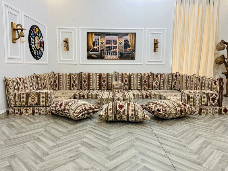U Shaped Arabic Sofa Floor Seating Set, Boho Living Room Decor, Arabic Sofa Set, Floor Cushions, Sectional Sofa, Floor Couch, Arabic Majlis U SOFA FULL SET