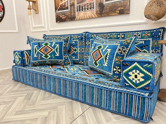 リビングルーム用ブルーモロッコフロアシーティングソファセット：厚さ