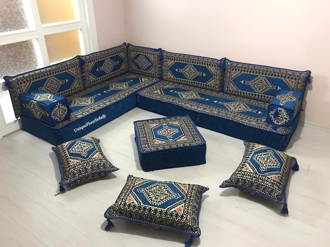 Arabic Floor Seating Sofa Set,l Shaped Sofa,floor Cushion Couch,blue