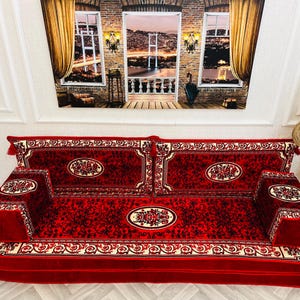 Red 8&#39;&#39; Thick Ottoman Pattern Floor Sofa: Arabic Style Living Room Set, Floor Cushions