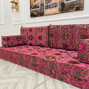 8 inch Thick Traditional Ottoman Tulip Pattern Floor Sofa, Living Room Floor Couch, Moroccan Home Decor, Floor Seating Set, Floor Pillows image 3