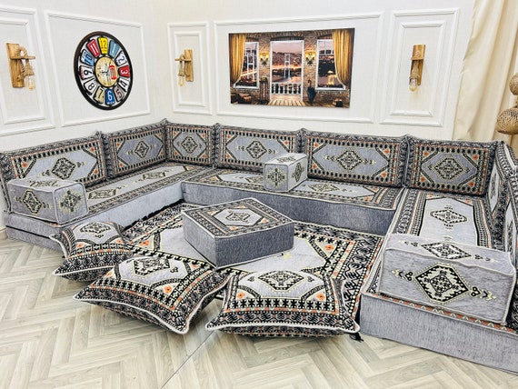 8 Thick Modular U Shaped Arabic Living Room Sofa Floor Seating Set boho Floor Couches sectional Sofa Arabic Majlis Sofa Floor Cushion Etsy