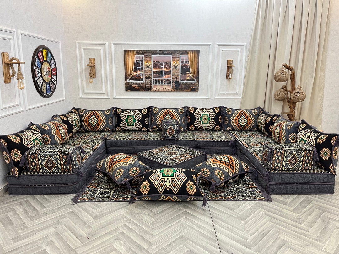 Couch Diy Arabic Floor Seating Sofa Bed Diy Moroccan Floor Couch Dark Gray  U-shaped Floor, image size:1080x810