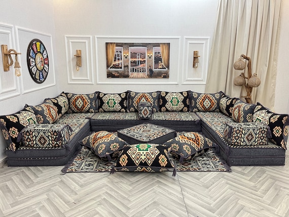 8 Thick Authentic Living Room U Shaped Sofa Set Dark Gray Anatolian Floor Seating Couch Modern Boho Couches Arabic Sofa Set Majlis Etsy UK