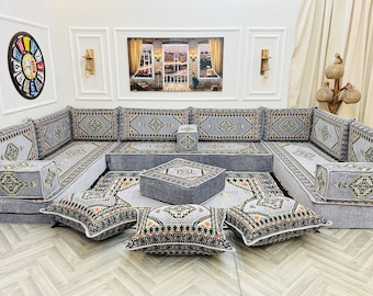 8&#39;&#39; Thick Modular U Shaped Arabic Living Room Sofa Floor Seating Set ,Boho Floor Couches ,Sectional Sofa, Arabic Majlis Sofa, Floor Cushion