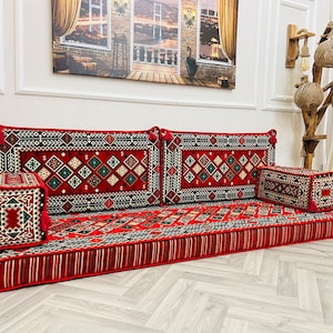 Sectional Arabic Loveseat Sofa: Floor Cushion Seating Set, Living Room Decor