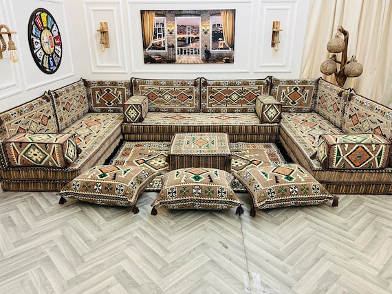 8 Thick Anatolian Sandy Beige U Shaped Arabic Living Room Sofa Floor Seating Set Sectional Sofa floor Couch Arabic Majlis floor Cushion Etsy