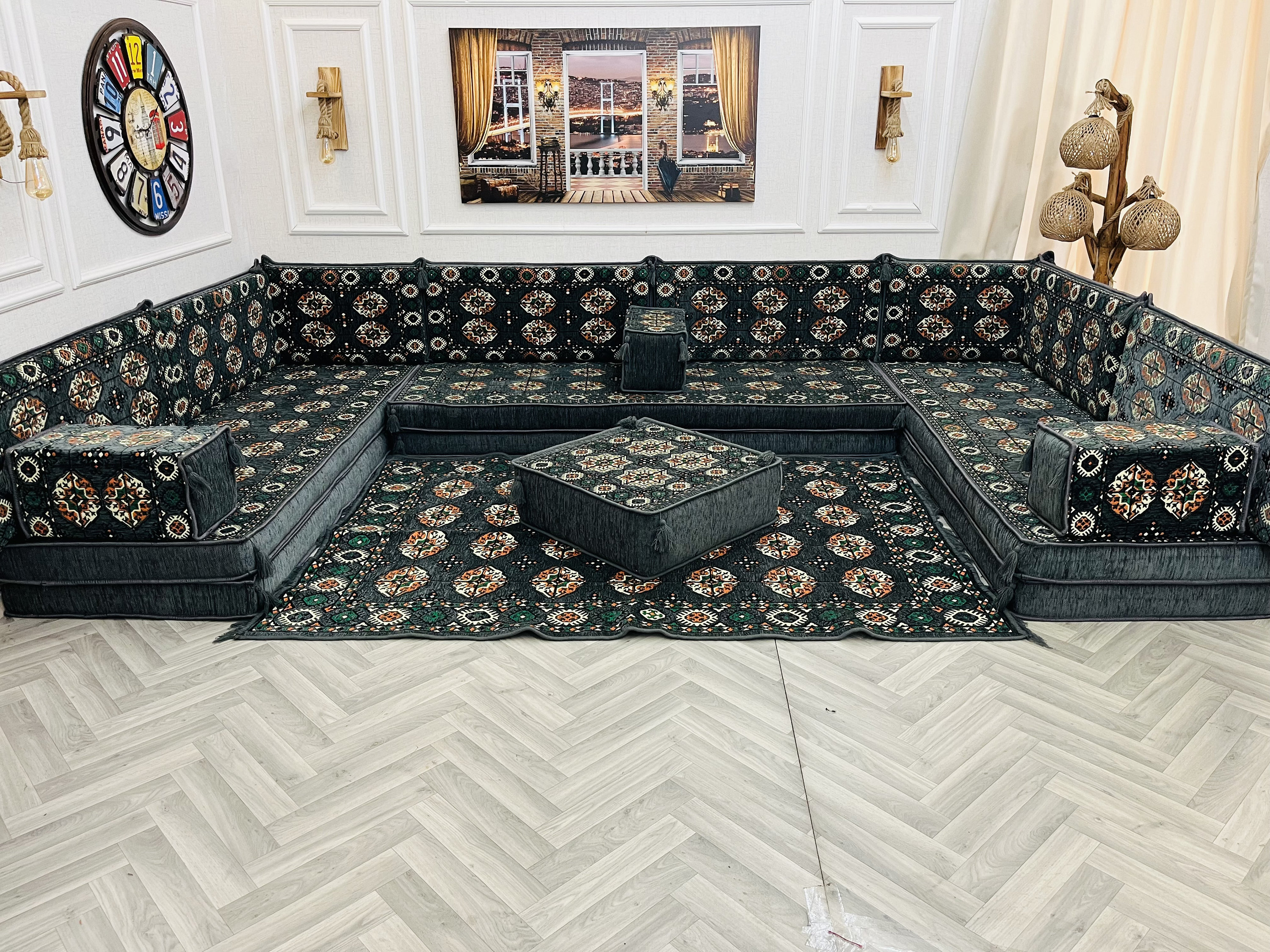 Arabicsofa Cozy U-Shaped Arabic Sofa Set With Floor Cushions & India | Ubuy-713794