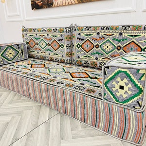 Turkish Floor Sofa Set: Arabic Style Living Room Seating, Moroccan Decor, 8&#39;&#39; Thick