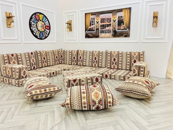 L Shaped Arabic Sofa Set Floor Seating Floor Couch Moroccan Kilim Rug Ottoman Couch Living Room Furniture Home Decor Sectional Sofa Etsy