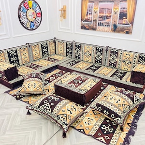 Ottomans Floor Sofa L Shaped Sectional Floor Cushion, Arabic Majlis Seating Set, Living Room Floor Sofa Set, Arabic Sofa, L Shaped Couch