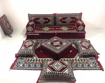 8 '' DICKES dunkles kastanienbraunes arabisches Majlis-Bodensitz-Wohnzimmersofa, Schnittsofa mit Ottoman Couch, marokkanische Wohnzimmercouch, Bodensofa