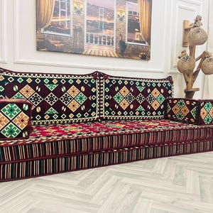 Moroccan Floor Sofa: Arabic Seating Set with 8&#39;&#39; Thick Floor Cushions
