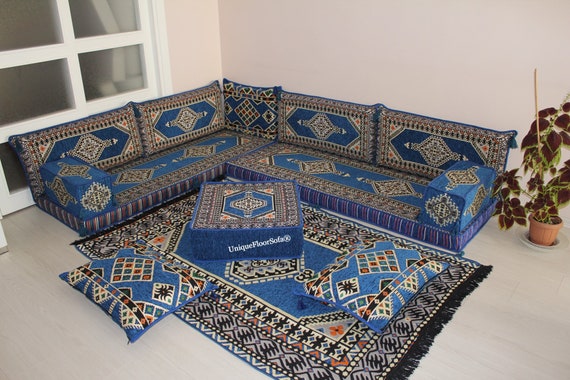 Cut To size High Density Blue Foam Cushion Moroccan Arabic Majlis Floor  Seating