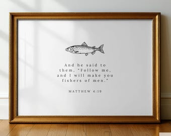 Versetto della Bibbia stampabile / PESCATORI DI UOMINI / Download immediato / Matteo 4:19 / Decorazione murale cristiana / Natura Pesci Animali Vangelo / Neutro