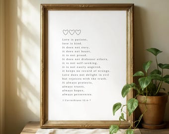 Love Is Patient Love Is Kind Print | 1 Corinthians 13:4-7 | Wedding | Love Is Patient Poster | Valentine's Day Gift | Neutral Minimalist