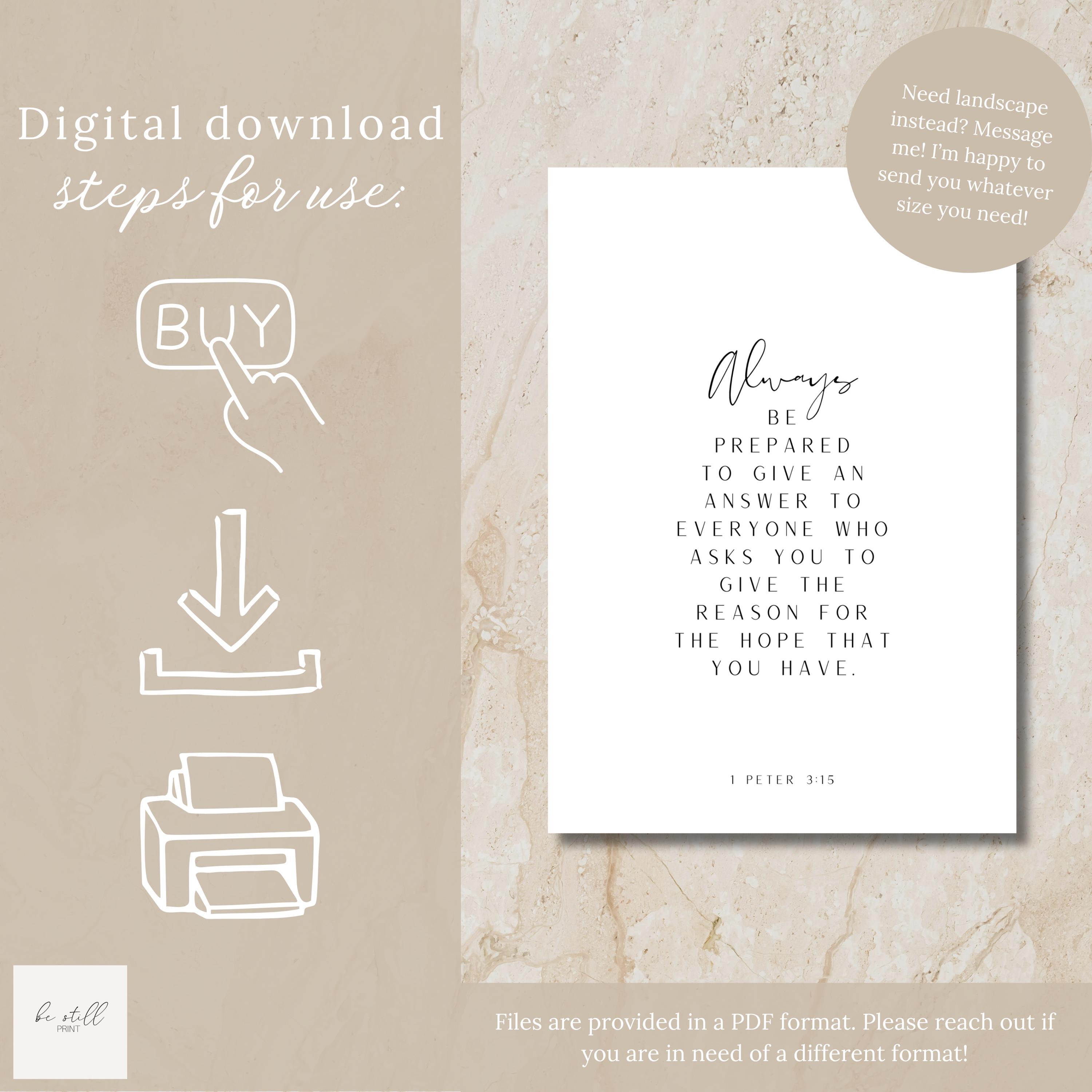 Always Be Prepared to Give an Answer Print | 1 Peter 3:15 Verse ...