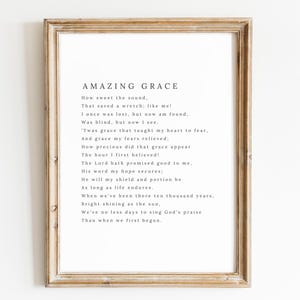 AMAZING GRACE PRINT | Digital Download Instant Print Pdf | Multiple Sizes | Hymn Classic Song Simple | Christian Home Decor Art Minimal