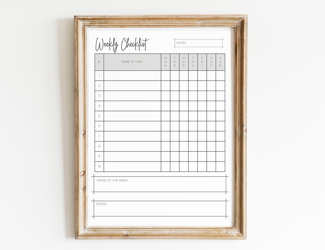 Weekly Checklist Printable | Bible Verse of the Week + Notes Write-in ...