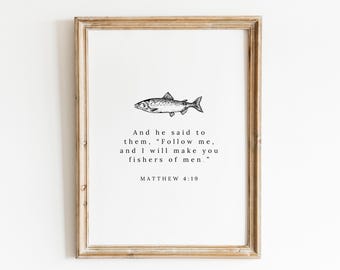 FISHERS OF MEN Printable | Instant Download Multiple Sizes | Matthew 4:19 | Christian Wall Art Decor | Nature Fish Animals Gospel | Pdf