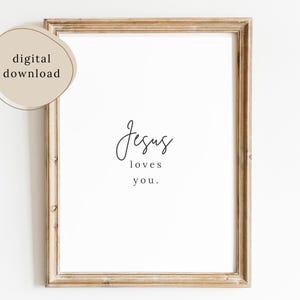 JÉSUS VOUS AIME Version imprimable | Téléchargement numérique instantané en plusieurs tailles | Mariage minimaliste moderne Saint-Valentin | Vert neutre havane gris noir