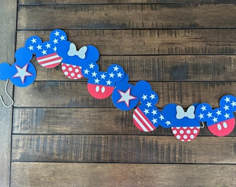 Patriotic Paper Banner - Disney inspired banner - Mickey Stars and Stripes - Holiday garland - Independence Day