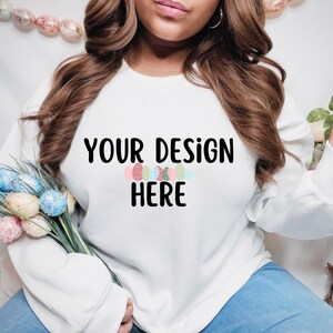 18000 White Easter Mockup | Spring 18000 Mockup | Model Mockup | Easter Mockup | Easter Sweatshirt Mockup | Holiday Mockup | Gildan Mock